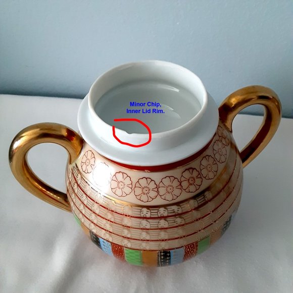 Rare- Made in Occupied Japan, 1000 Faces Design, Lidded Sugar & Creamer Bowl Set - Picture 9 of 10